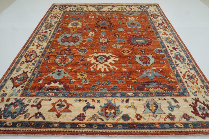 8x10 Orange Oushak Turkish Hand knotted Oriental Rug - Yildiz Rugs