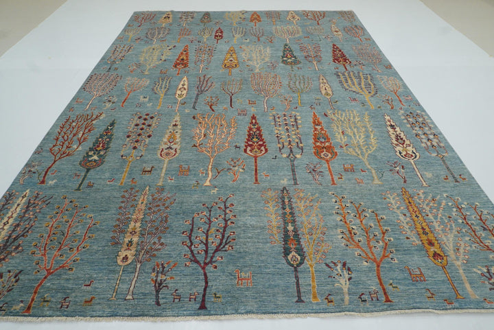 9x12 Blue Gabbeh Afghan Hand-Knotted Tree of life Rug - Yildiz Rugs