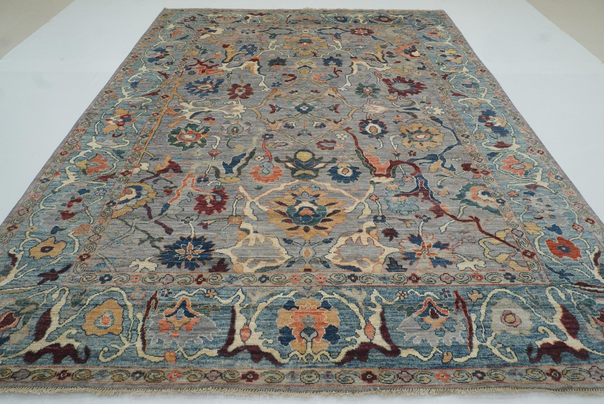 9x12 Gray Oushak Hand knotted Wool Turkish Rug - Yildiz Rugs