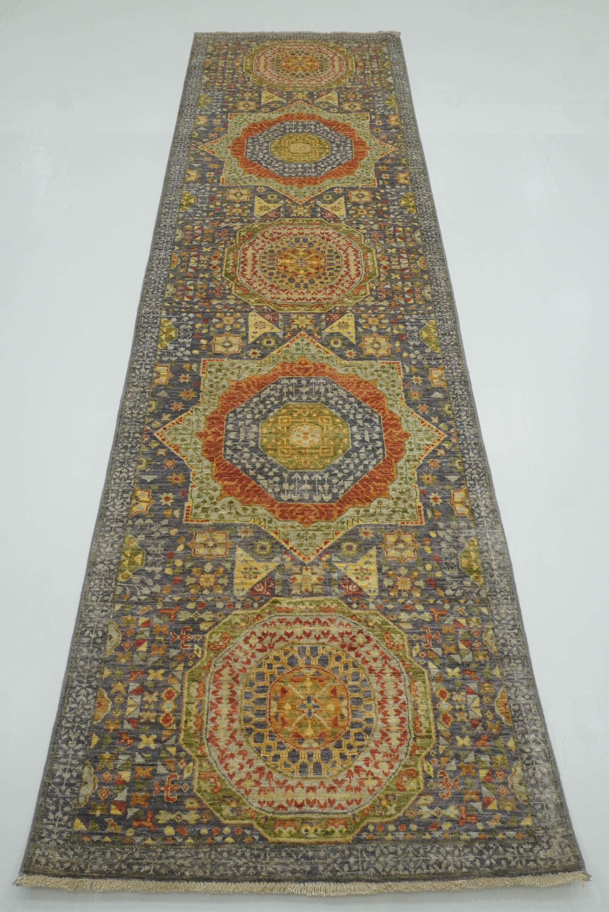 10 ft Gray Mamluk Hand-Knotted Runner Rug - Yildiz Rugs