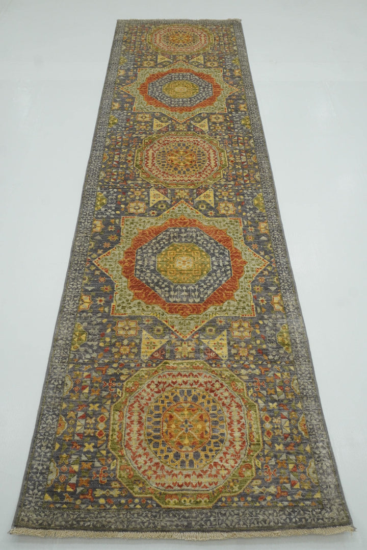 10 ft Gray Mamluk Hand-Knotted Runner Rug - Yildiz Rugs