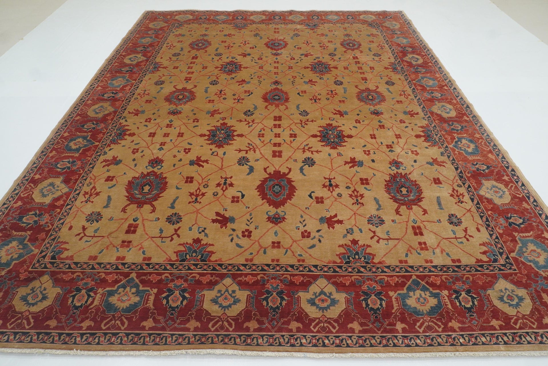 8'11"x11'3" Heriz Golden Beige Afghan Hand knotted Rug - Yildiz Rugs