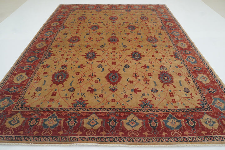 8'11"x11'3" Heriz Golden Beige Afghan Hand knotted Rug - Yildiz Rugs