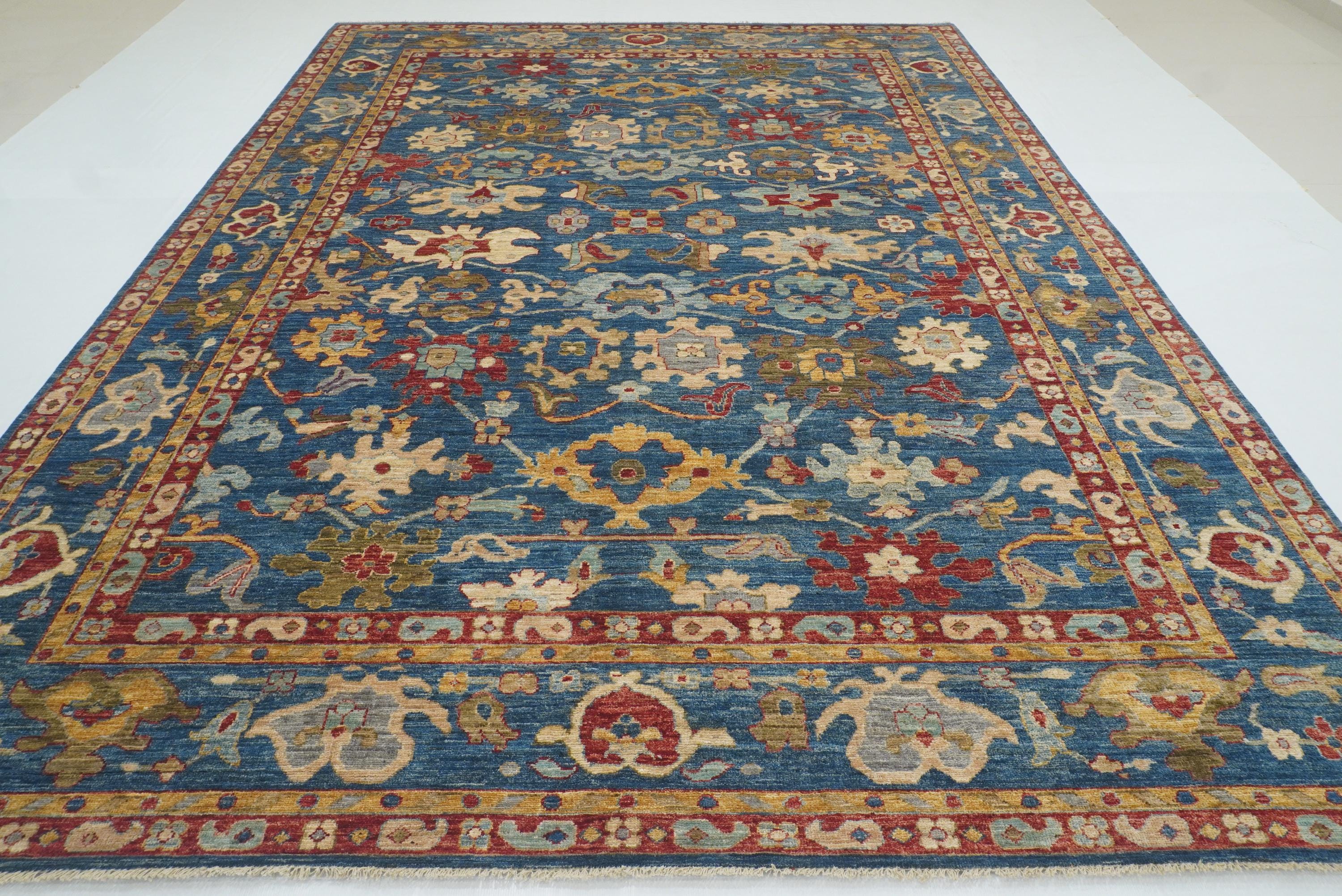 9'10"x13'3" Oushak Denim Blue Hand-Knotted Oriental Rug - Yildiz Rugs