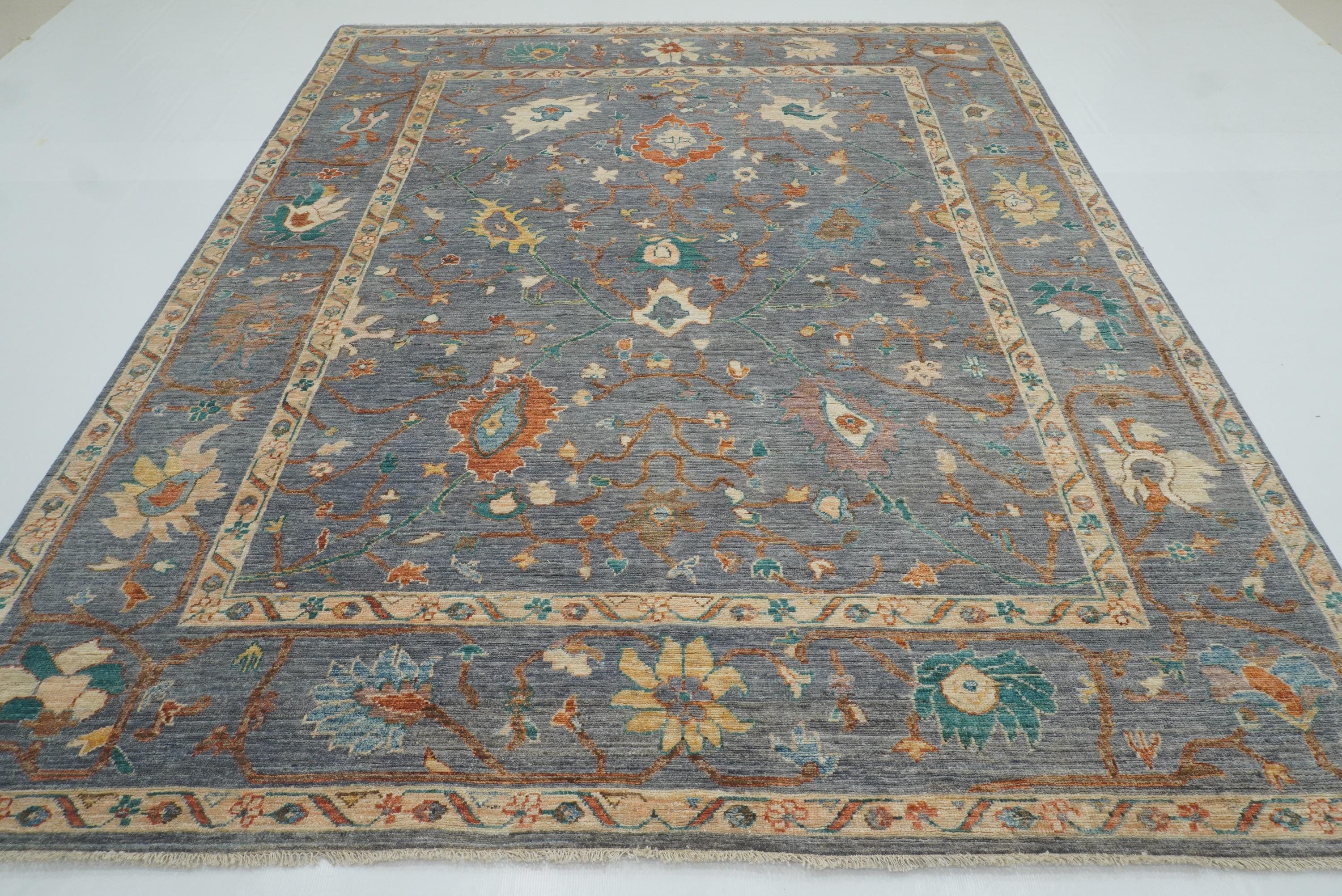 8x10 Oushak Blue Gray Hand knotted Turkish Rug - Yildiz Rugs