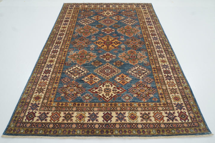 6x9 Blue Kazak Afghan Hand-Knotted Oriental Rug - Yildiz Rugs
