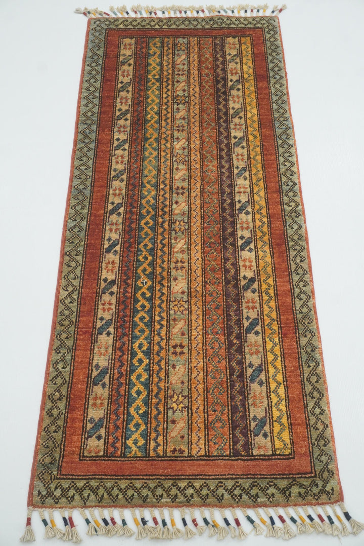 2x5 Red Shaal Turkish Hand knotted Runner Rug - Yildiz Rugs