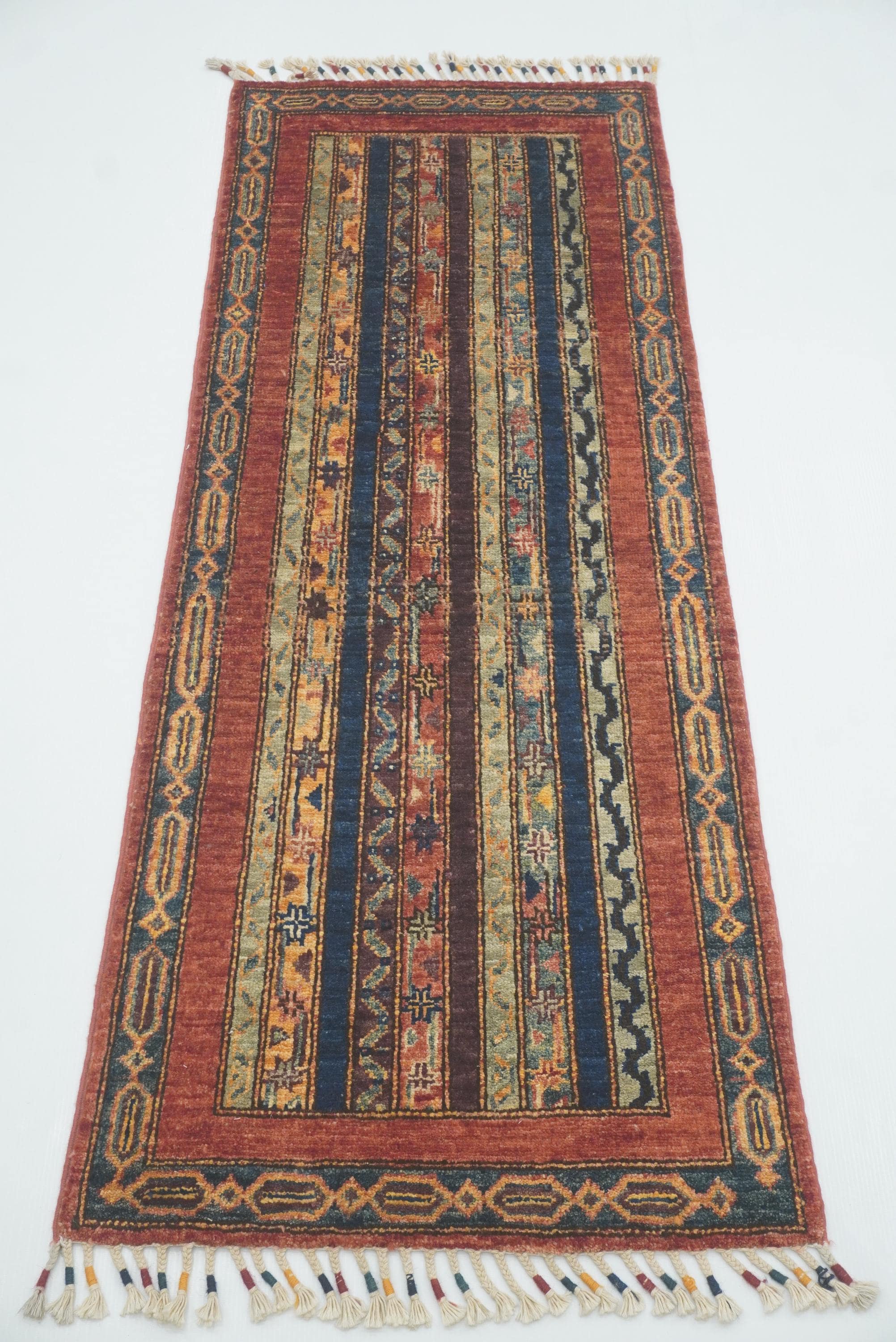 2x5 Red Shaal Turkish Hand knotted Runner Rug - Yildiz Rugs