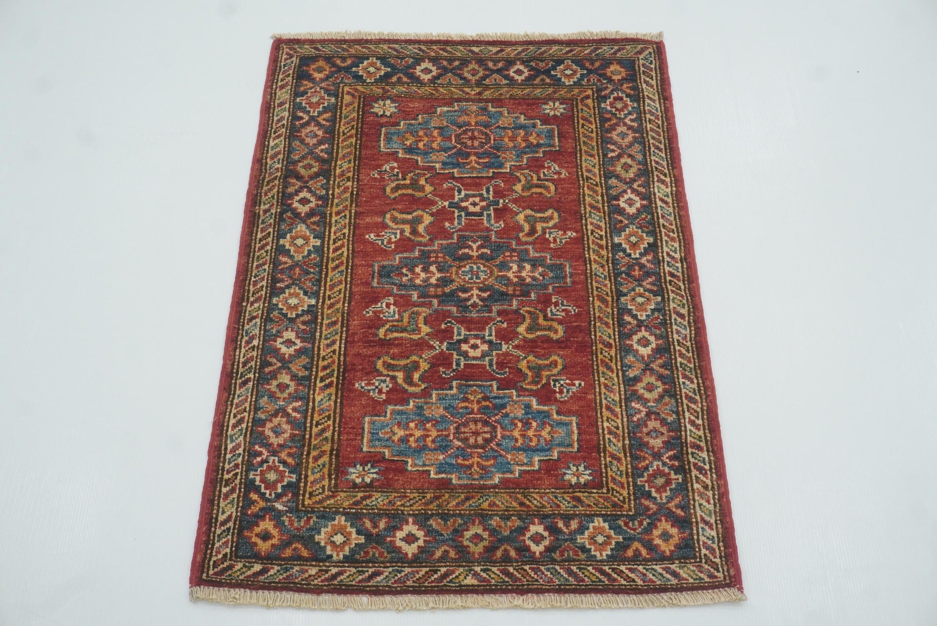 2x3 Red Kazak Hand-Knotted Afghan Rug - Yildiz Rugs