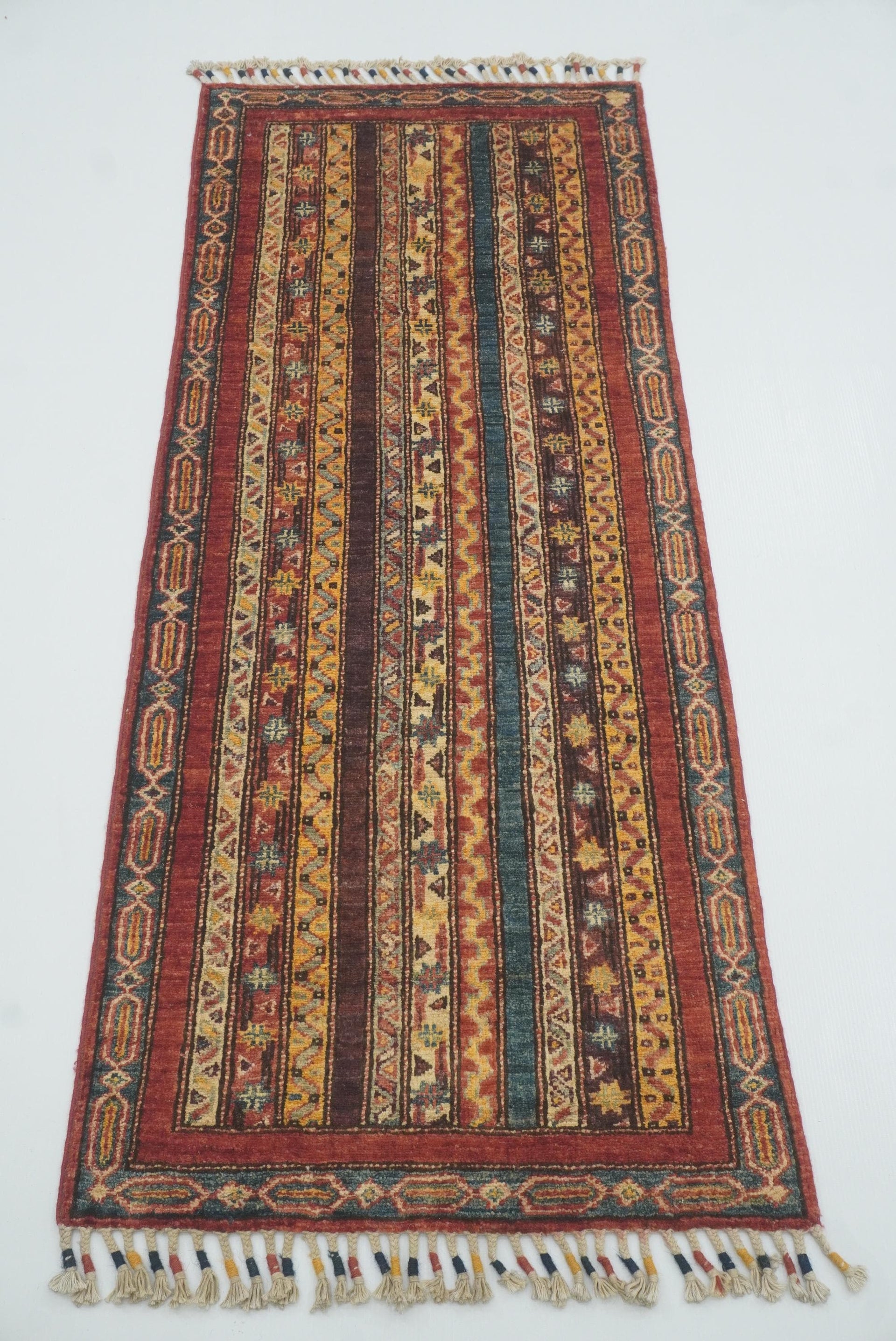 2x5 Red Shaal Turkish Hand knotted Runner Rug - Yildiz Rugs