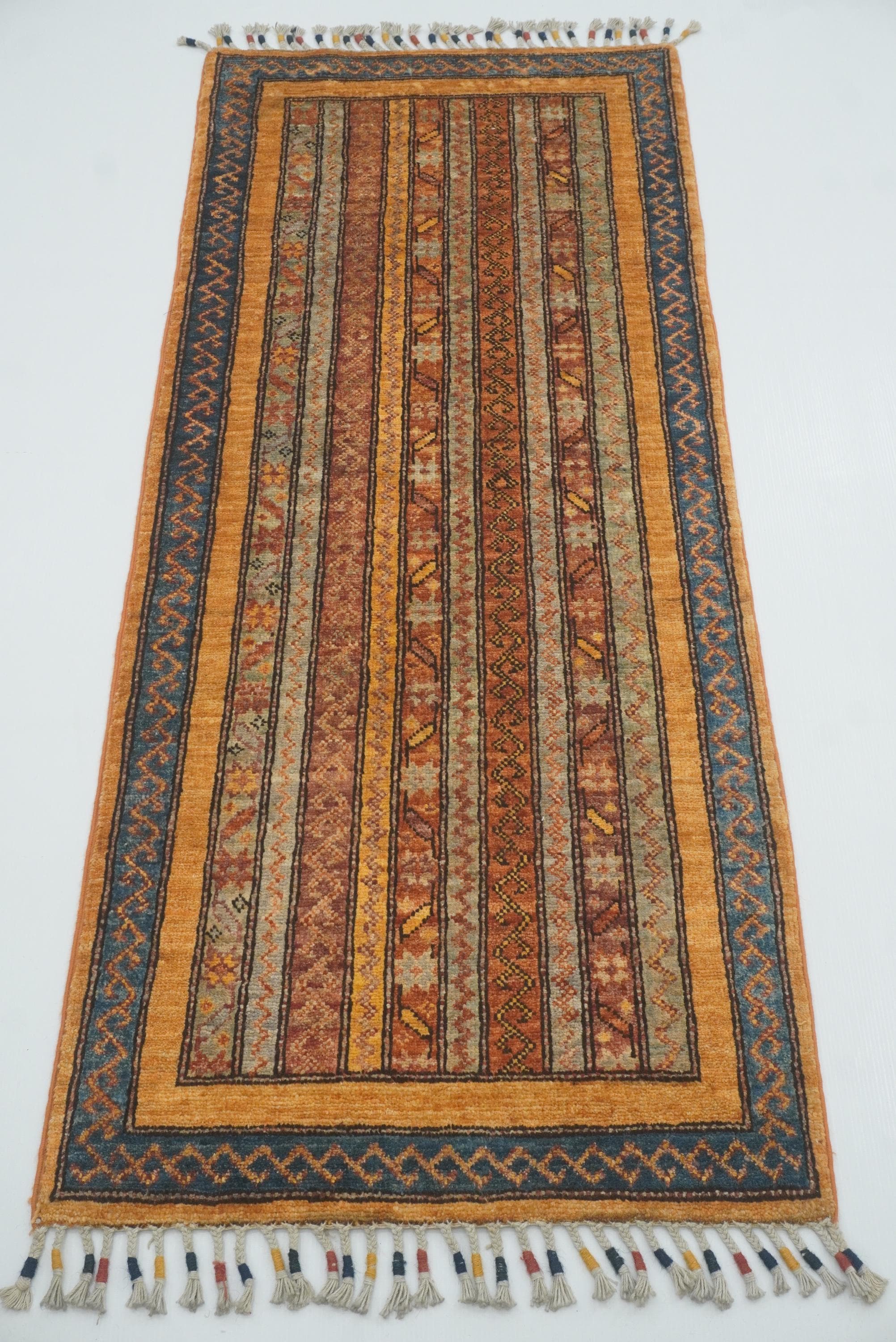 2x5 Orange Shaal Turkish Hand knotted Runner Rug - Yildiz Rugs