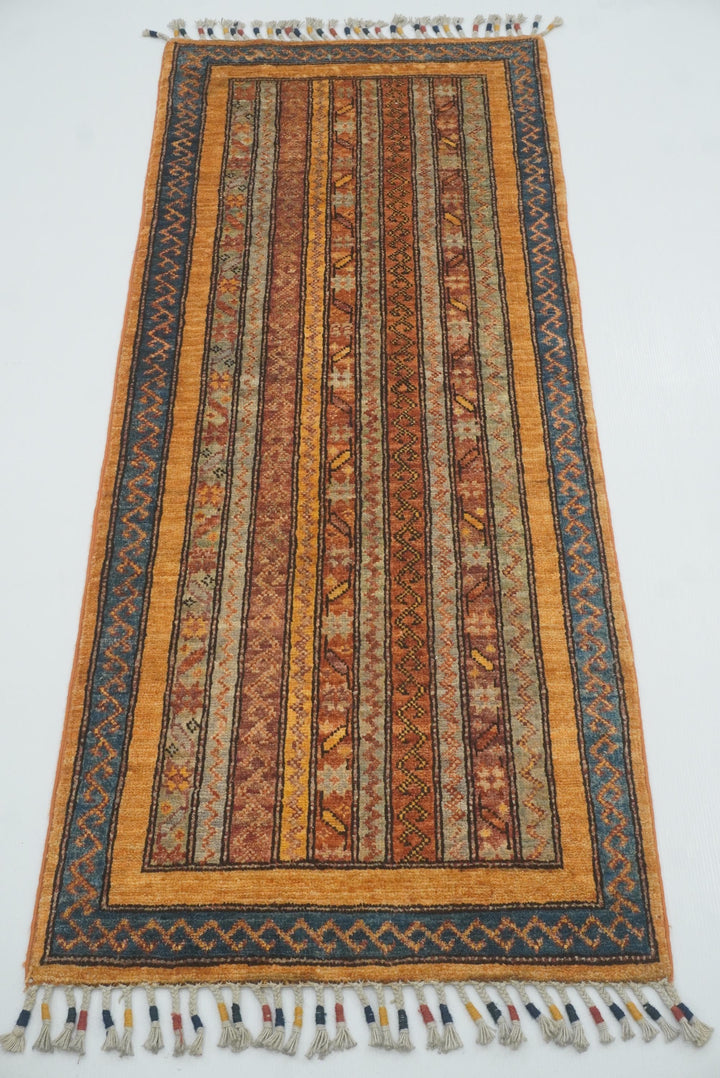 2x5 Orange Shaal Turkish Hand knotted Runner Rug - Yildiz Rugs