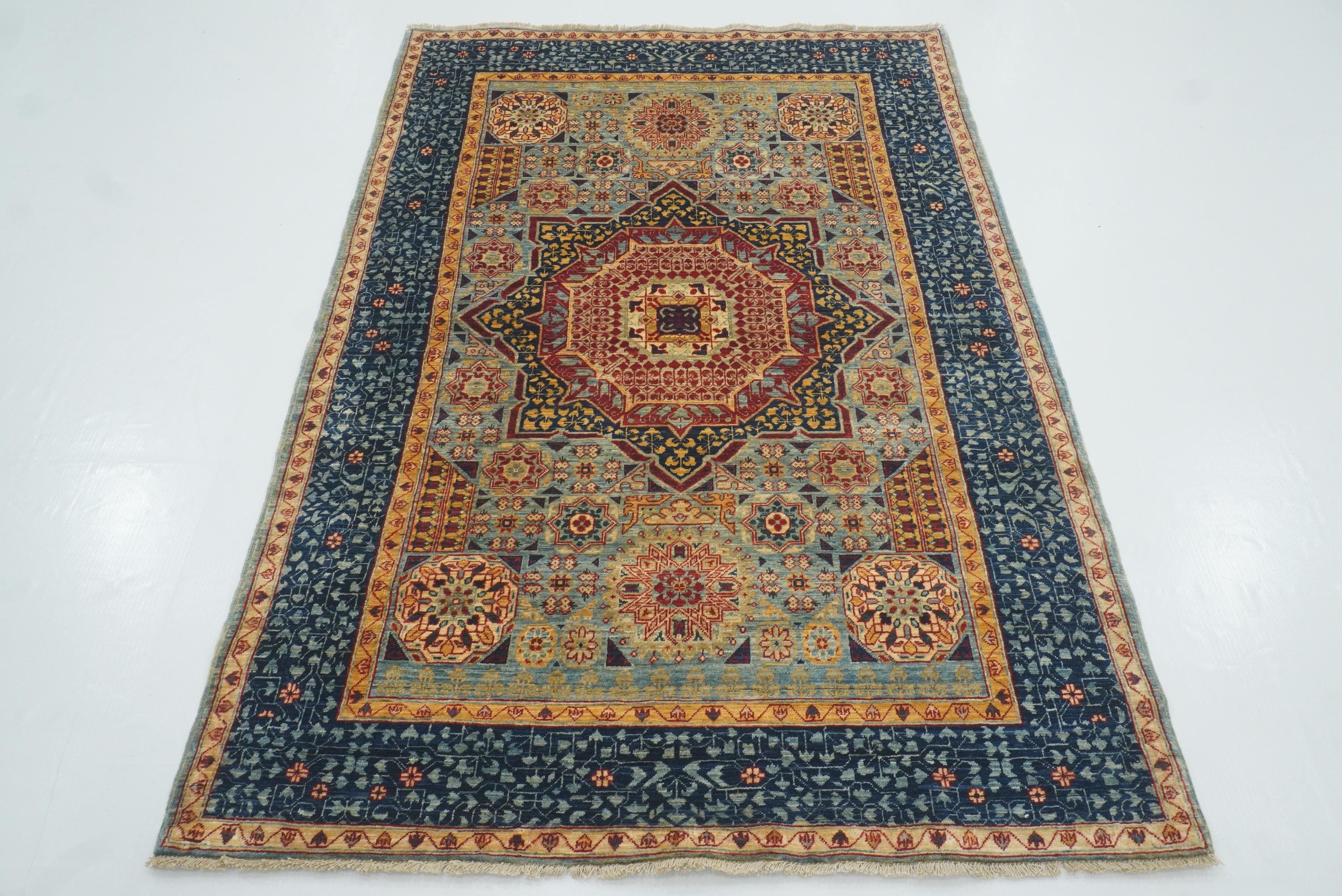 4x6 Blue Mamluk Hand-Knotted Medallion Rug - Yildiz Rugs