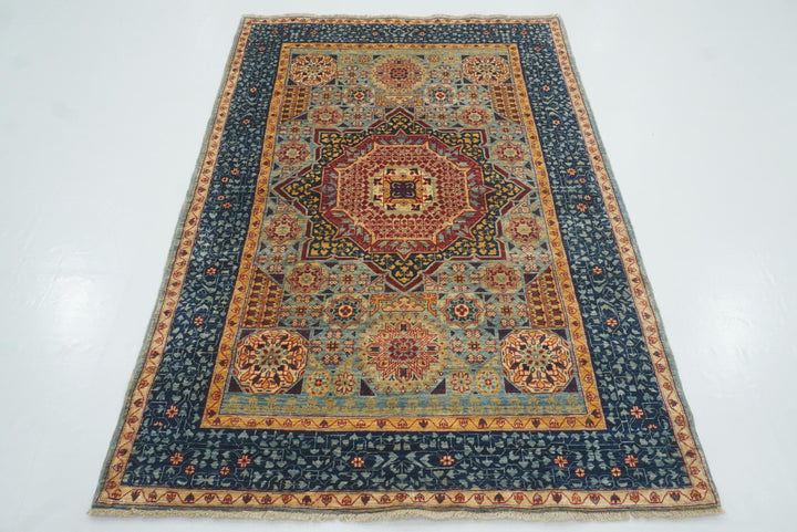 4x6 Blue Mamluk Hand-Knotted Medallion Rug - Yildiz Rugs