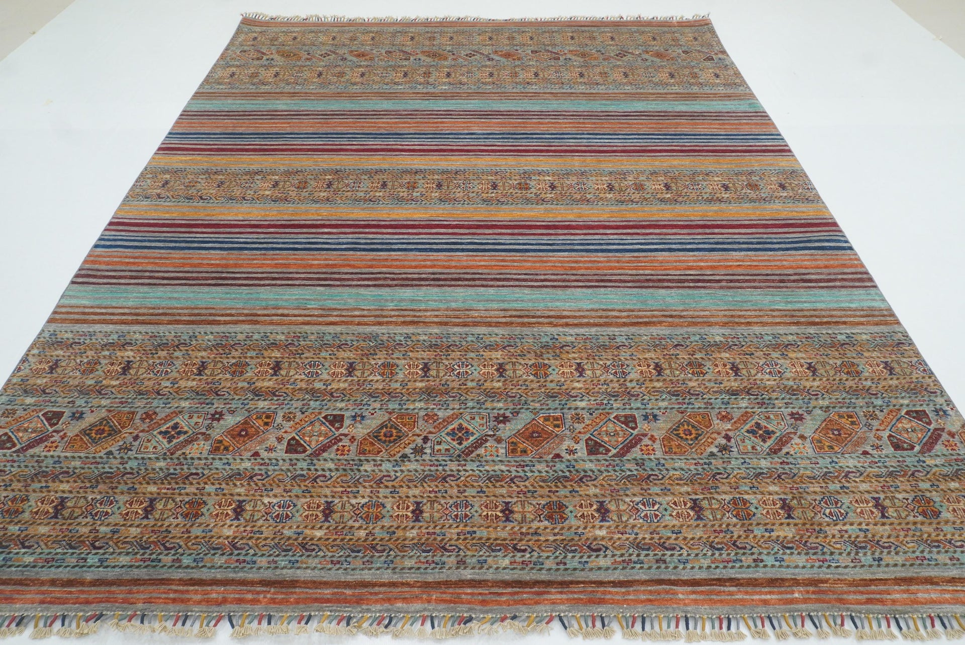 8x10 Gray Khorjin Afghan Hand knotted Rug - Yildiz Rugs