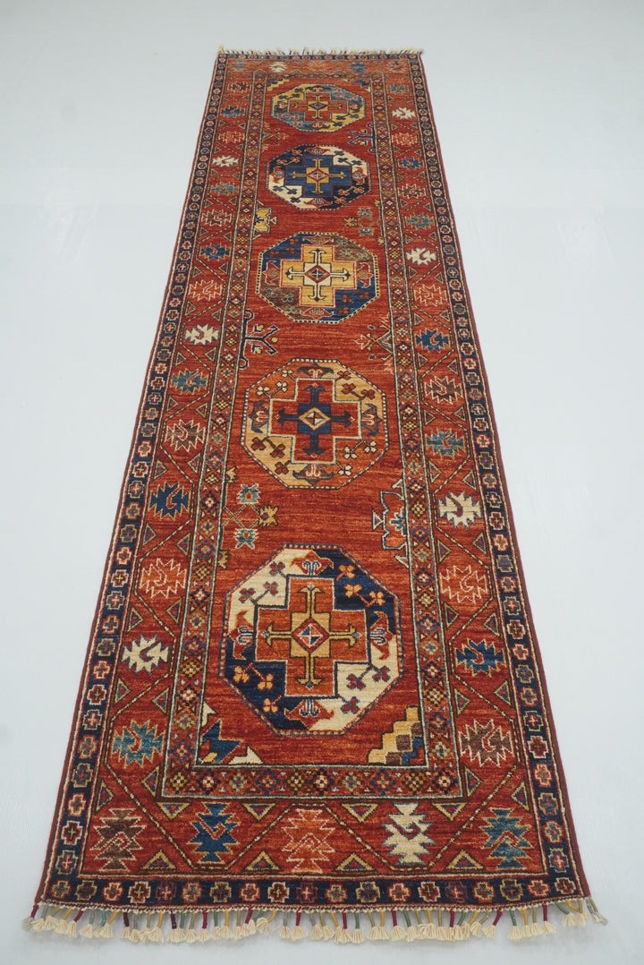 10 ft Red Ersari Afghan Hand Knotted Runner Rug - Yildiz Rugs