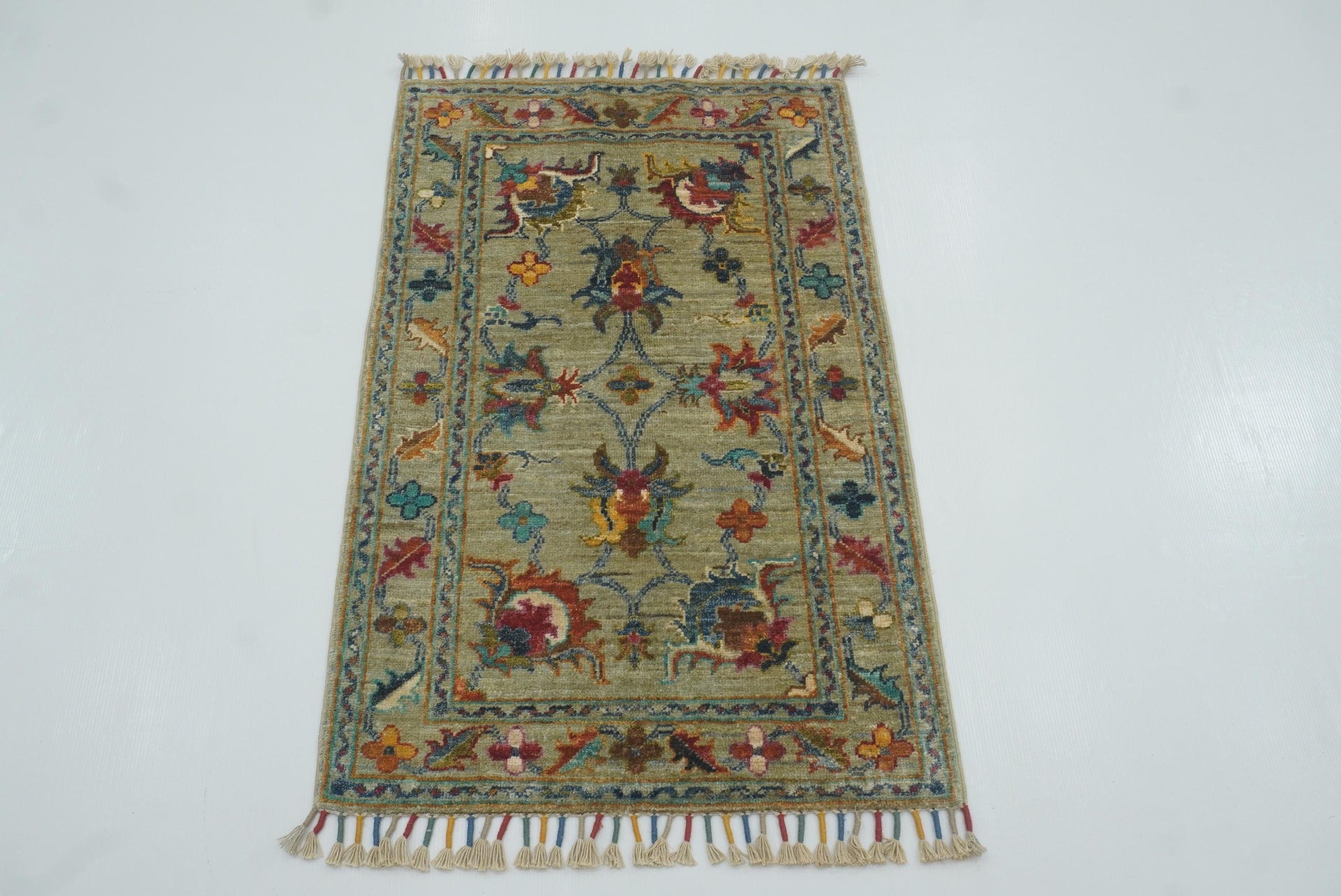 2x3 Green Afghan Waziri Hand Knotted Rug - Yildiz Rugs