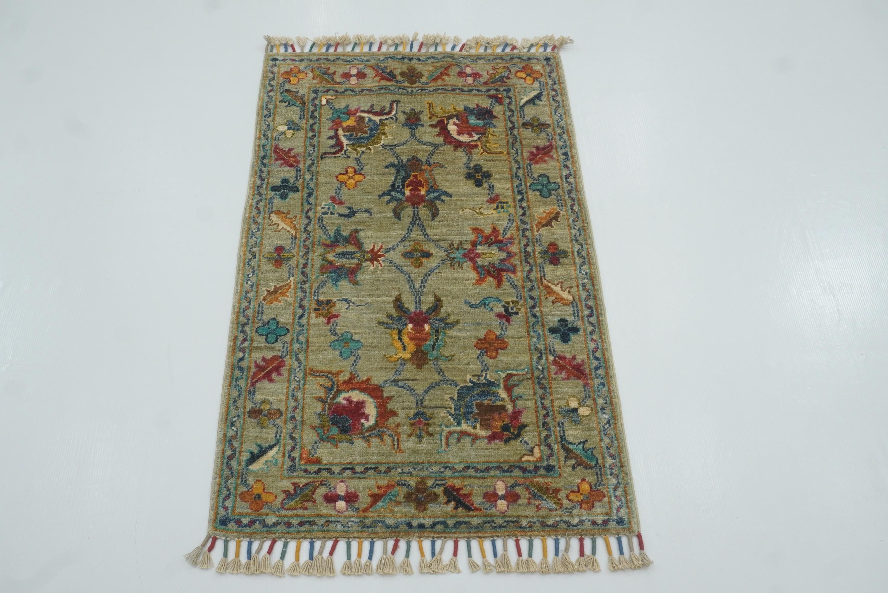 2x3 Green Afghan Waziri Hand Knotted Rug - Yildiz Rugs