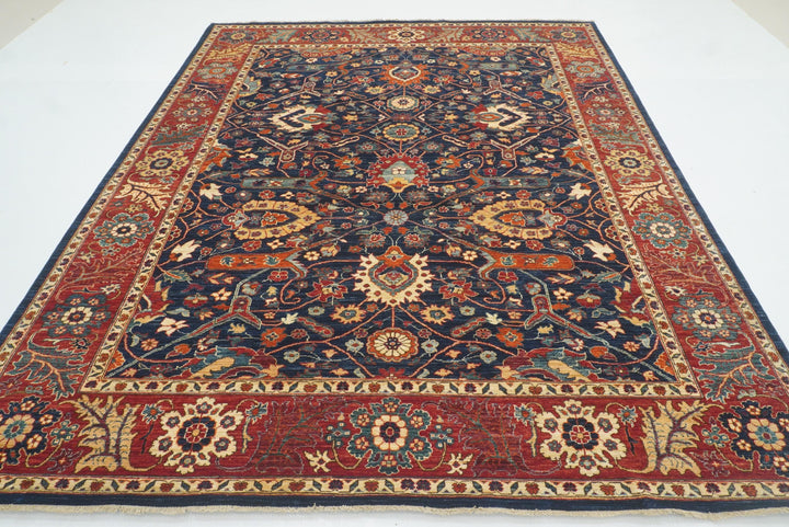 8x10 Serapi Navy Blue Hand Knotted Afghan Oriental Rug - Yildiz Rugs