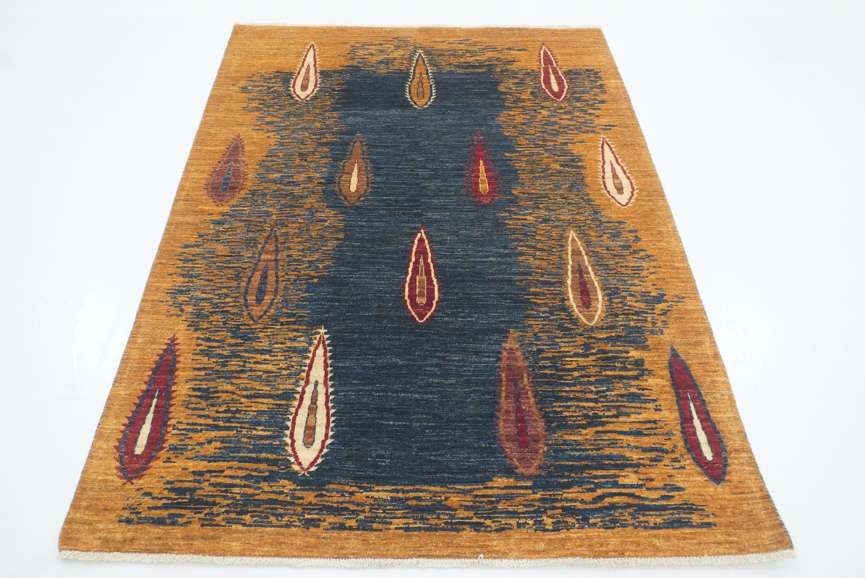 5x7 Blue Gabbeh Hand-Knotted Afghan Tribal Rug - Yildiz Rugs