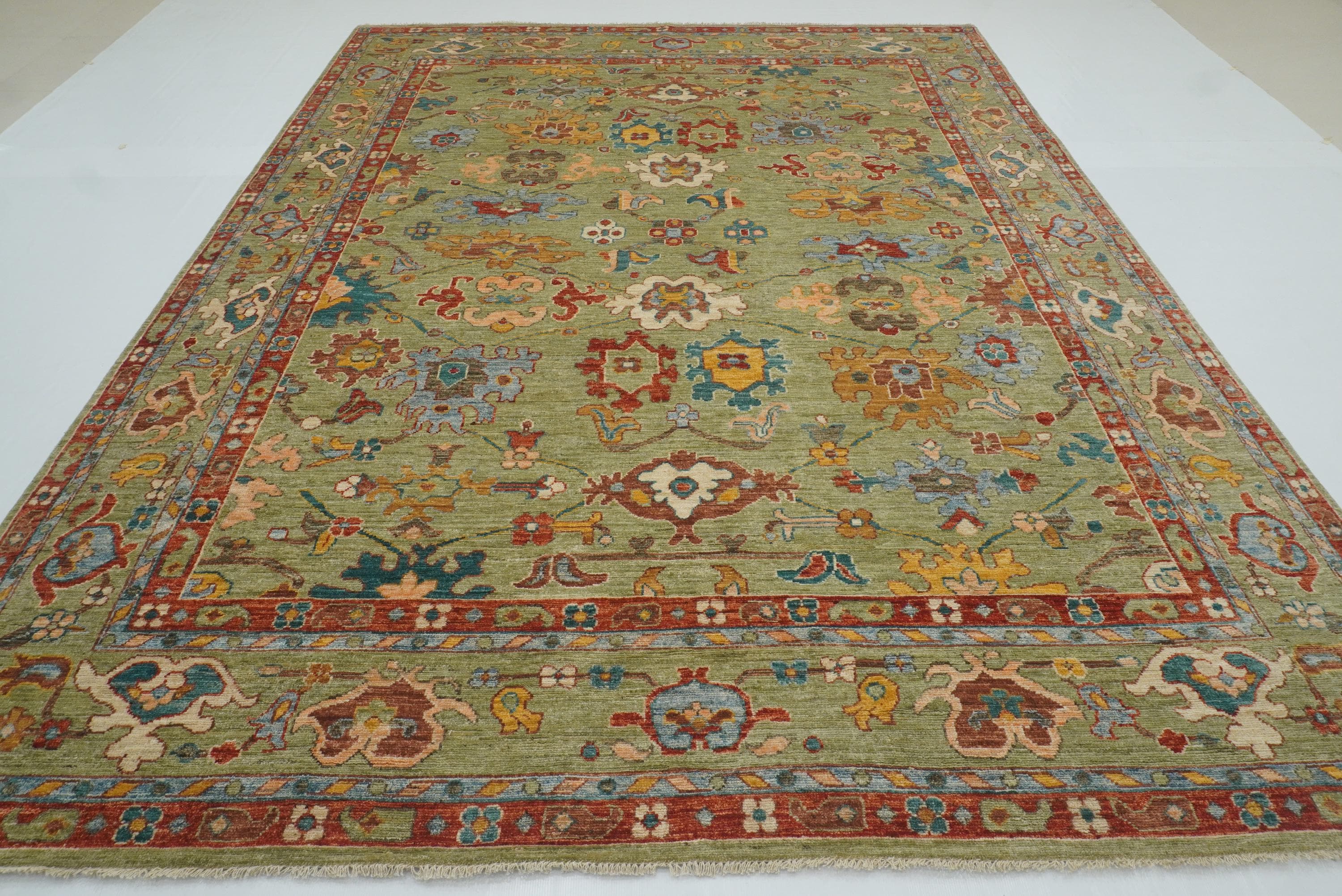 9x12 Green Oushak Turkish Hand knotted Oriental Rug - Yildiz Rugs