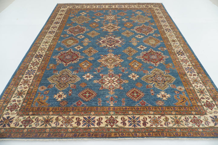 8x10 Blue Kazak Afghan Hand-Knotted Oriental Rug - Yildiz Rugs