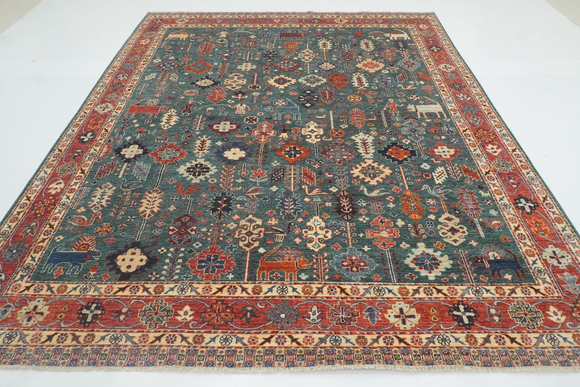 8x10 Green Gabbeh Afghan Hand knotted Oriental Rug - Yildiz Rugs