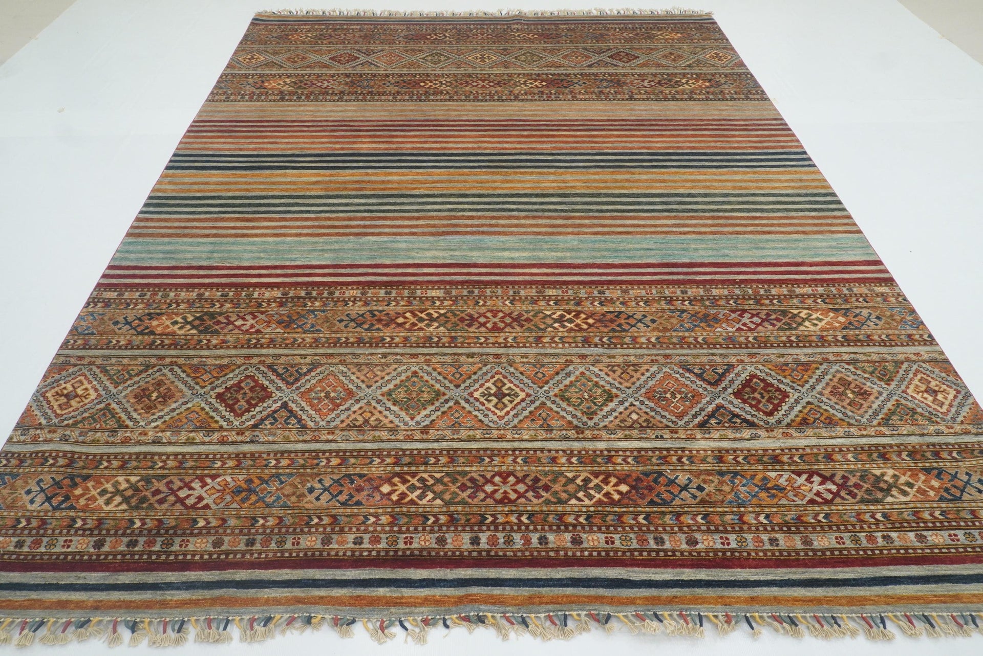 8x10 Khorjin Blueish Gray Afghan Hand knotted Rug - Yildiz Rugs