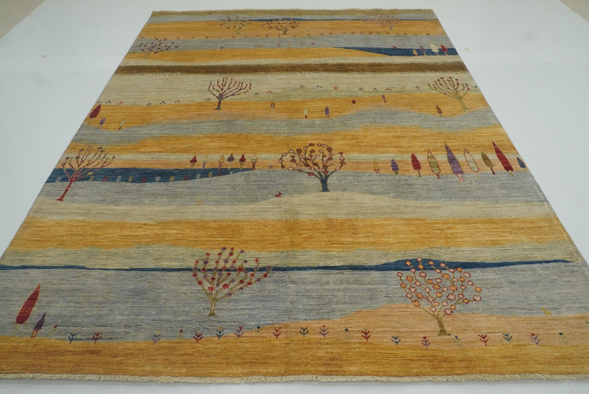 8x10 Tree Gabbeh Golden Yellow Hand-Knotted Afghan Rug - Yildiz Rugs