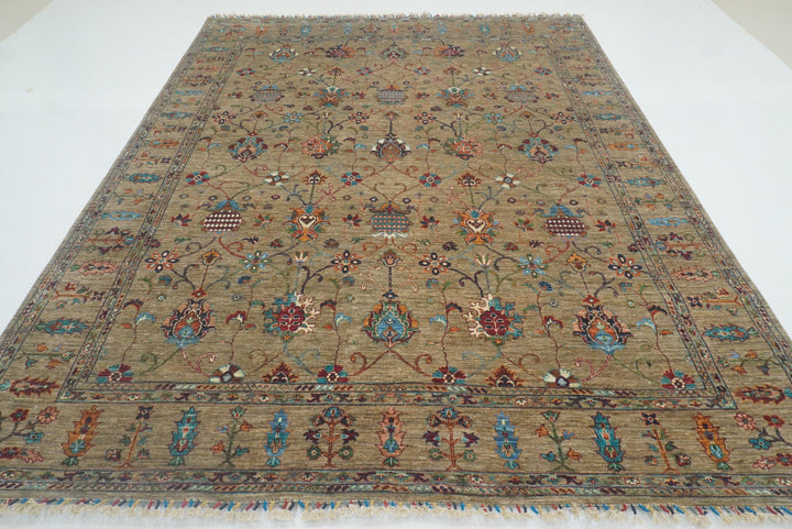 8x10 Waziri Warm Beige Afghan Hand knotted Oriental Rug - Yildiz Rugs