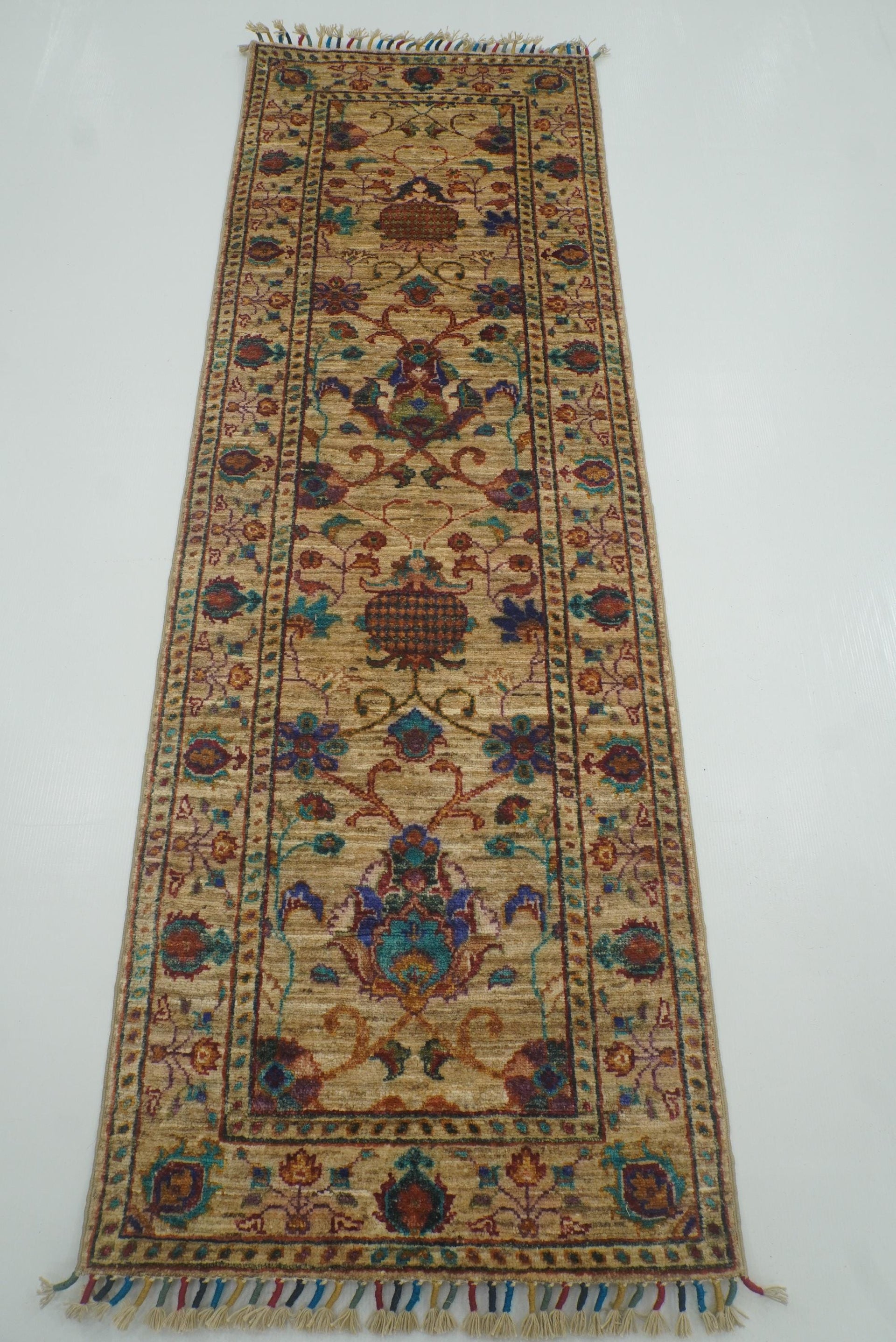 2x6 Beige Waziri Afghan Hand knotted Runner Rug - Yildiz Rugs
