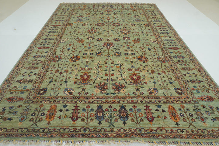 9x12 Waziri Pistachio Green Afghan Hand knotted Rug - Yildiz Rugs