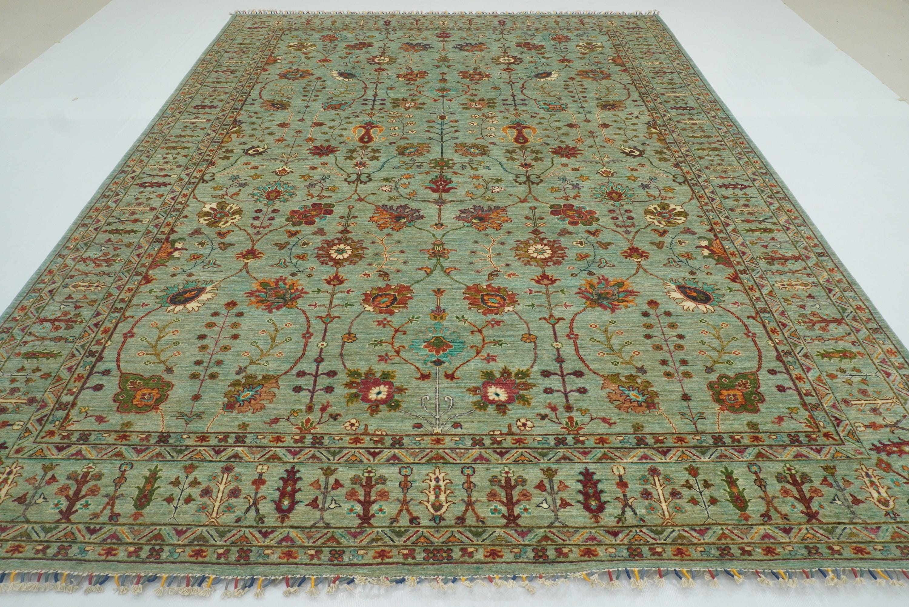 9x12 Waziri Pistachio Green Afghan Hand knotted Rug - Yildiz Rugs