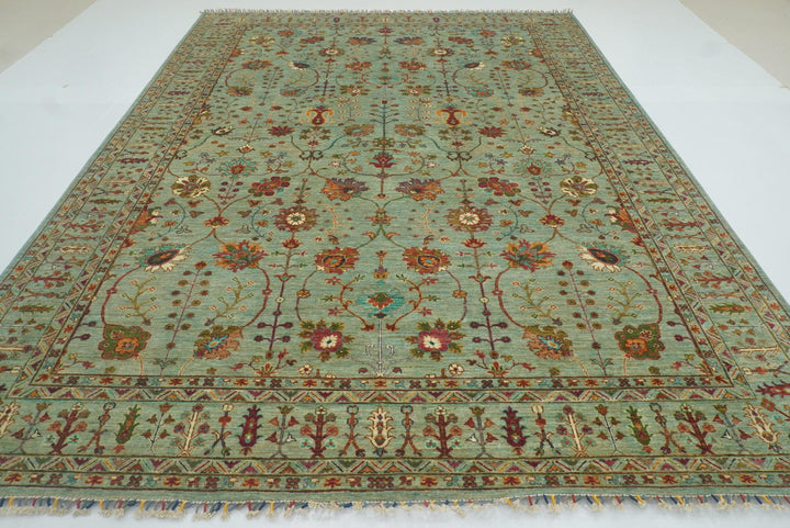9x12 Waziri Pistachio Green Afghan Hand knotted Rug - Yildiz Rugs