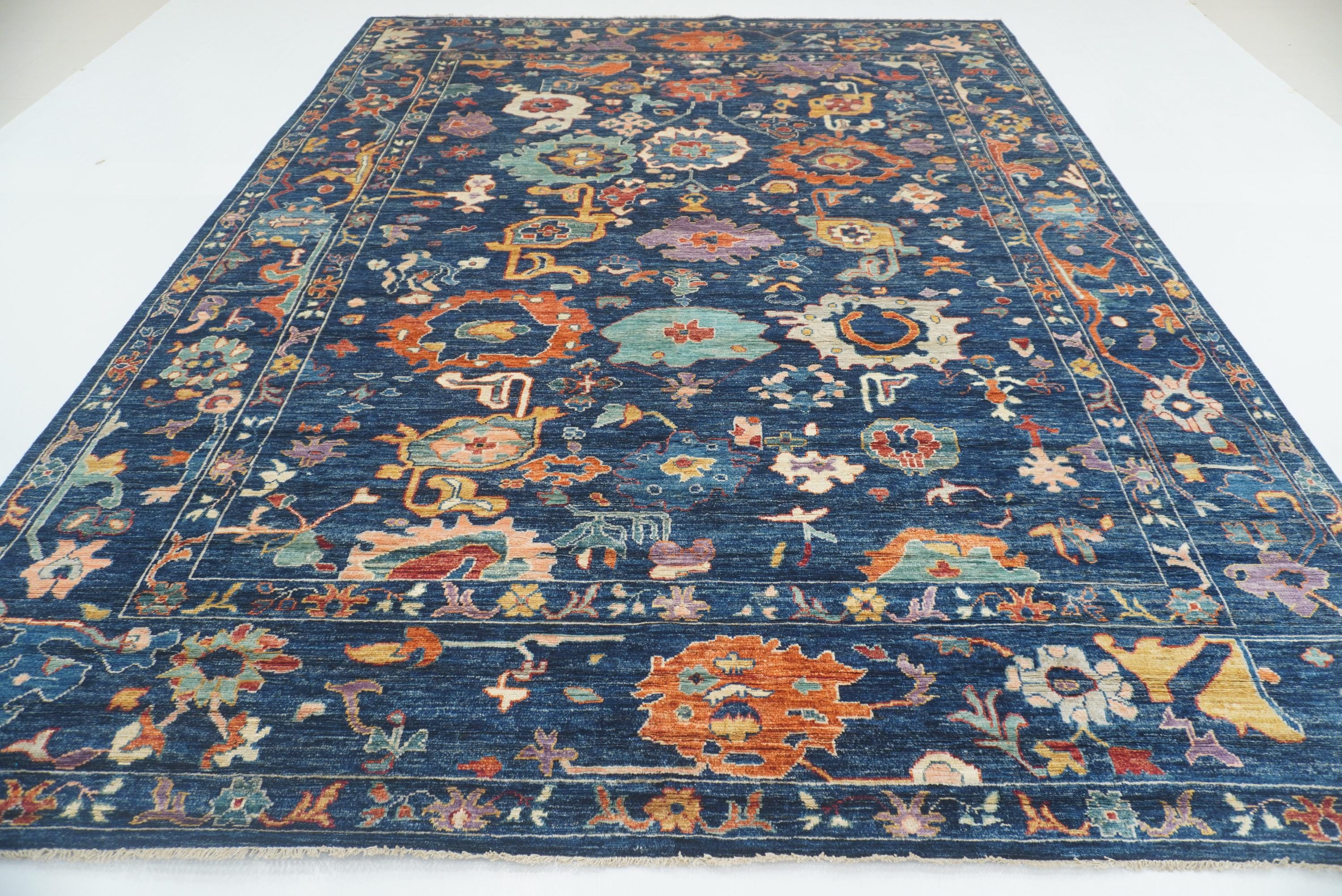 9x12 Navy Blue Oushak Turkish Hand knotted Oriental Rug - Yildiz Rugs