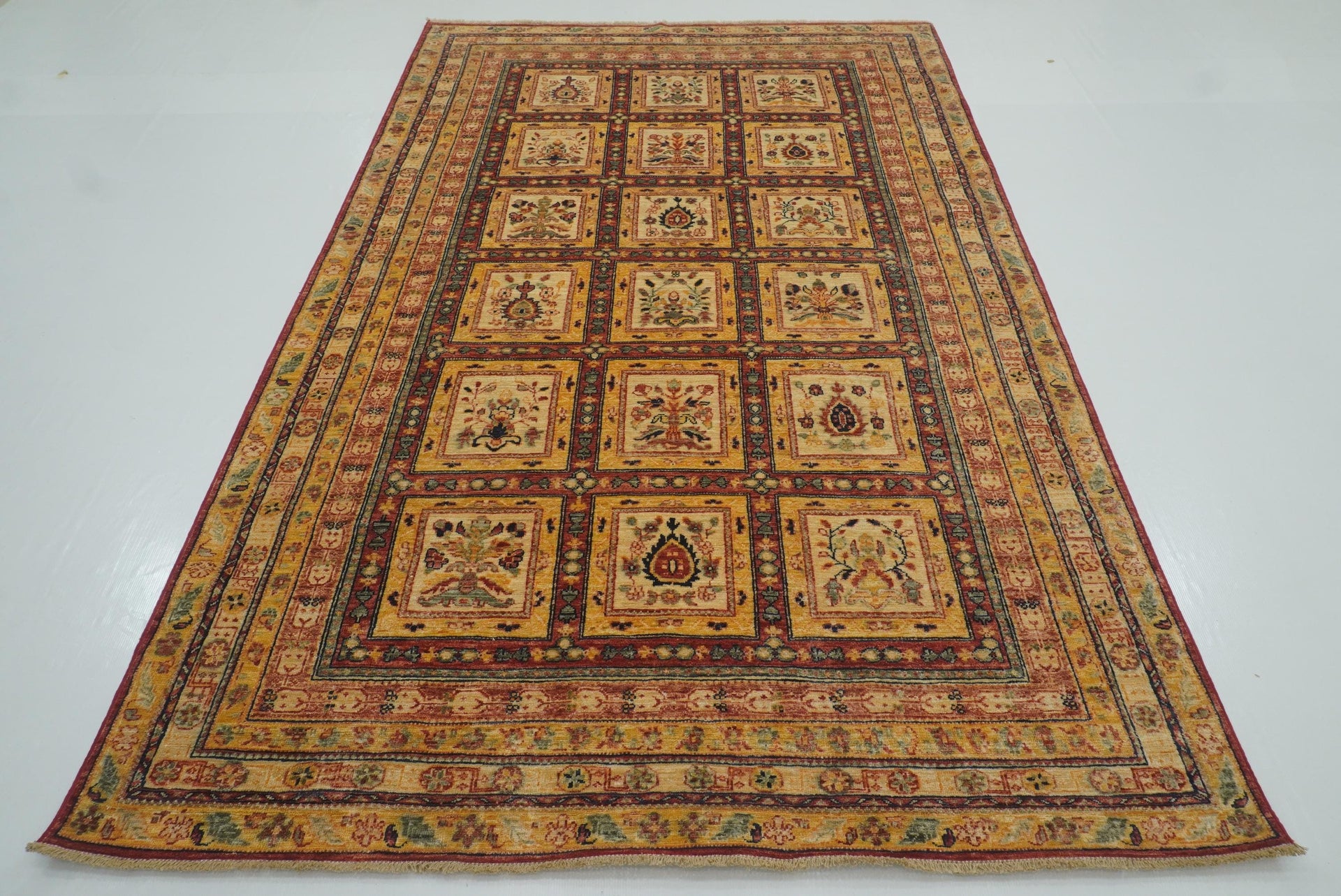 5'9"x8'7" Beige Bakhtiar Afghan Hand-Knotted Oriental Rug - Yildiz Rugs