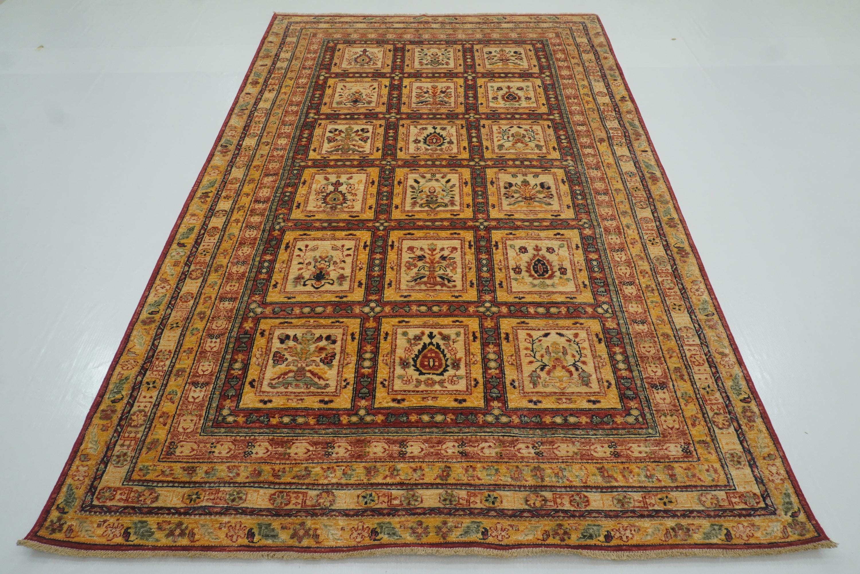 5'9"x8'7" Beige Bakhtiar Afghan Hand-Knotted Oriental Rug - Yildiz Rugs