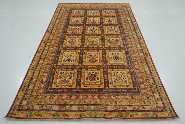 5'9"x8'7" Beige Bakhtiar Afghan Hand-Knotted Oriental Rug - Yildiz Rugs