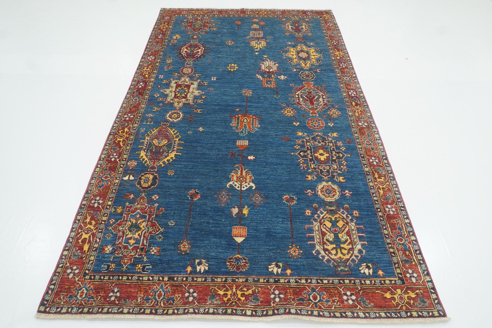 5x8 Denim Blue Karaja Afghan Hand-Knotted Oriental Rug - Yildiz Rugs