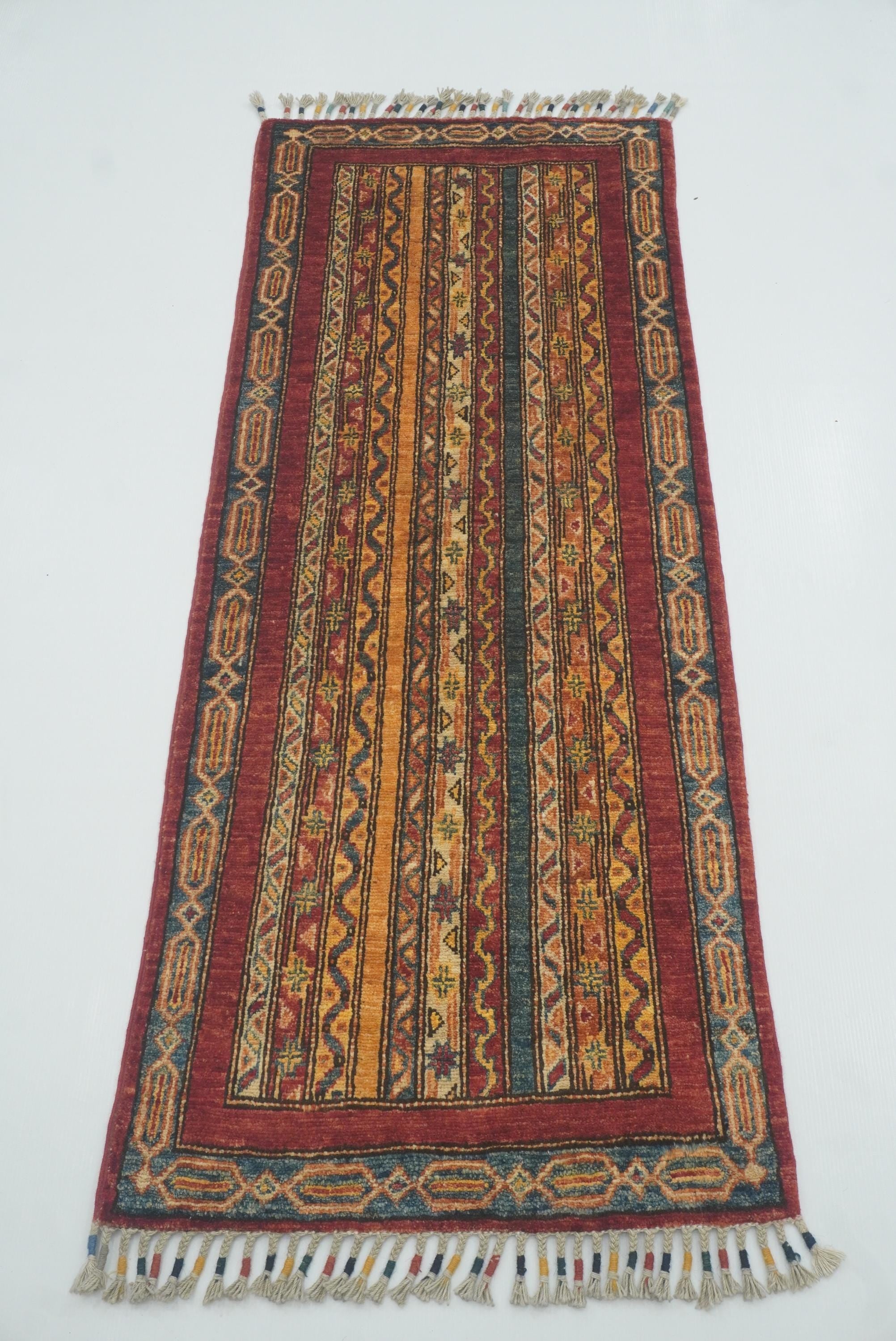 2x5 Red Shaal Turkish Hand knotted Runner Rug - Yildiz Rugs