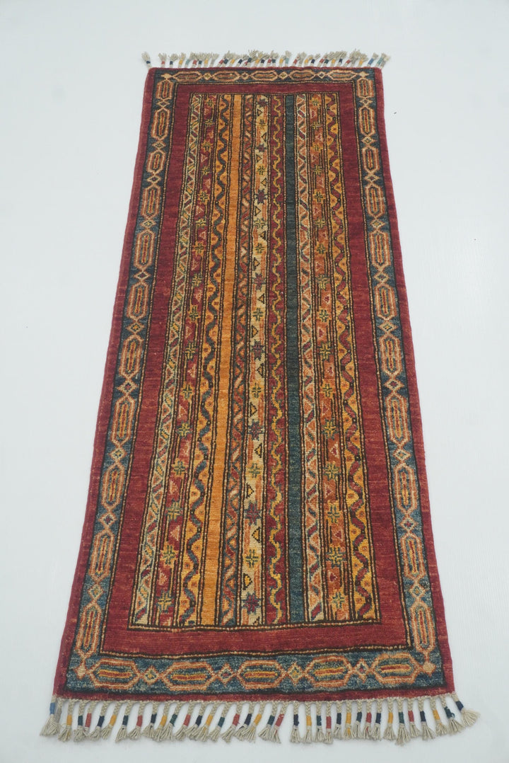 2x5 Red Shaal Turkish Hand knotted Runner Rug - Yildiz Rugs