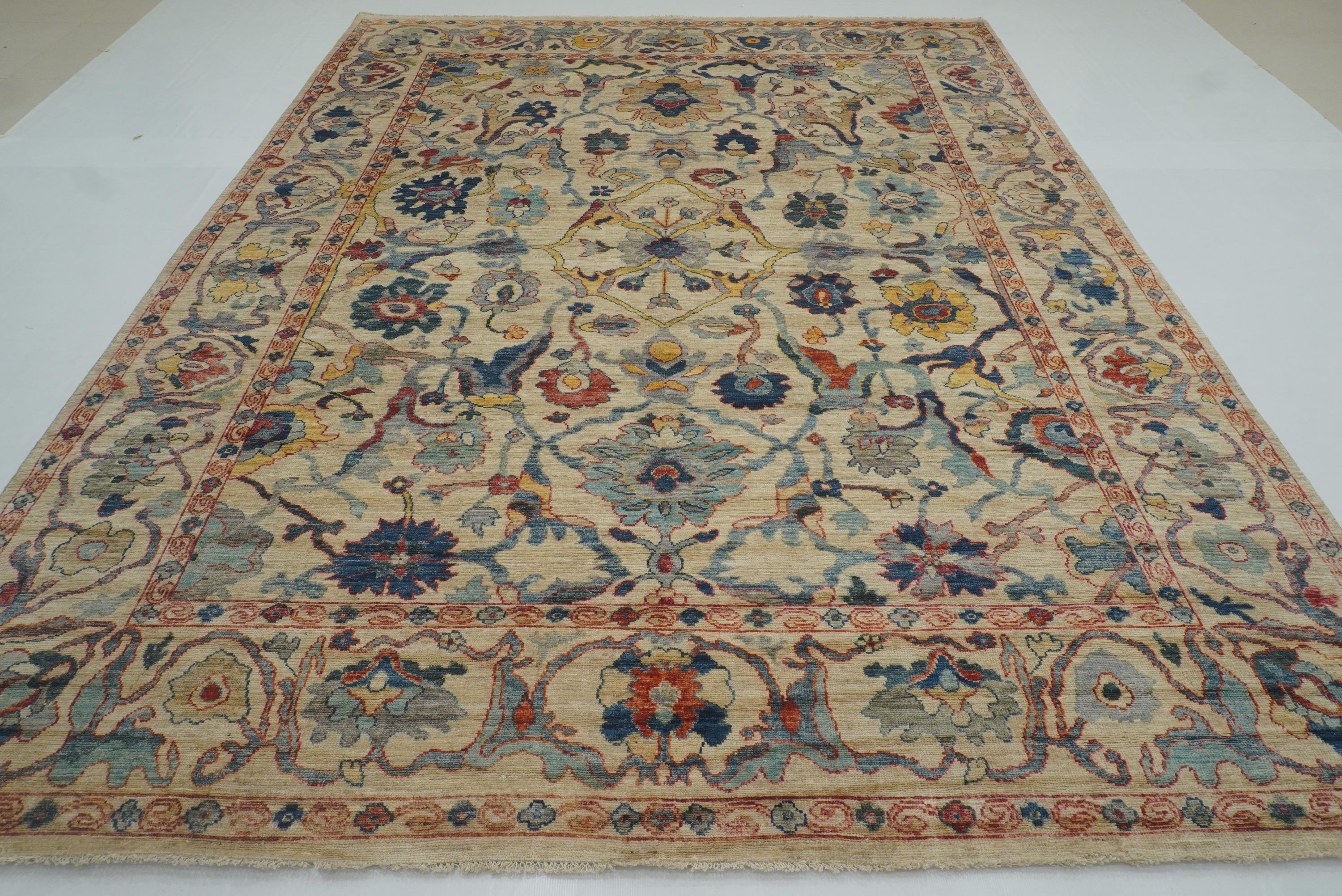 9x12 Beige Oushak Turkish Hand knotted Oriental Rug - Yildiz Rugs
