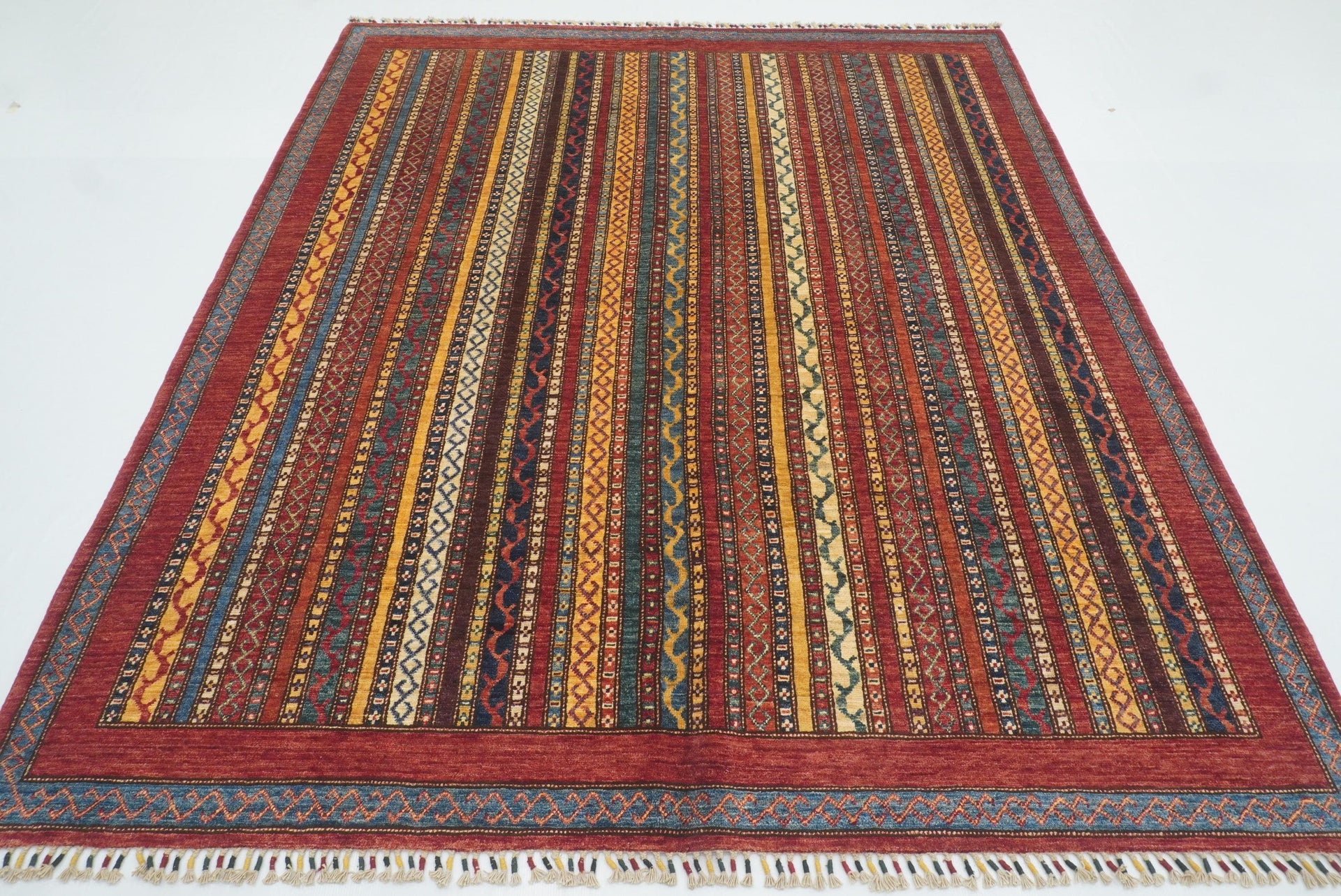7x8 Red Turkish Style Hand-Knotted Wool Tribal Rug