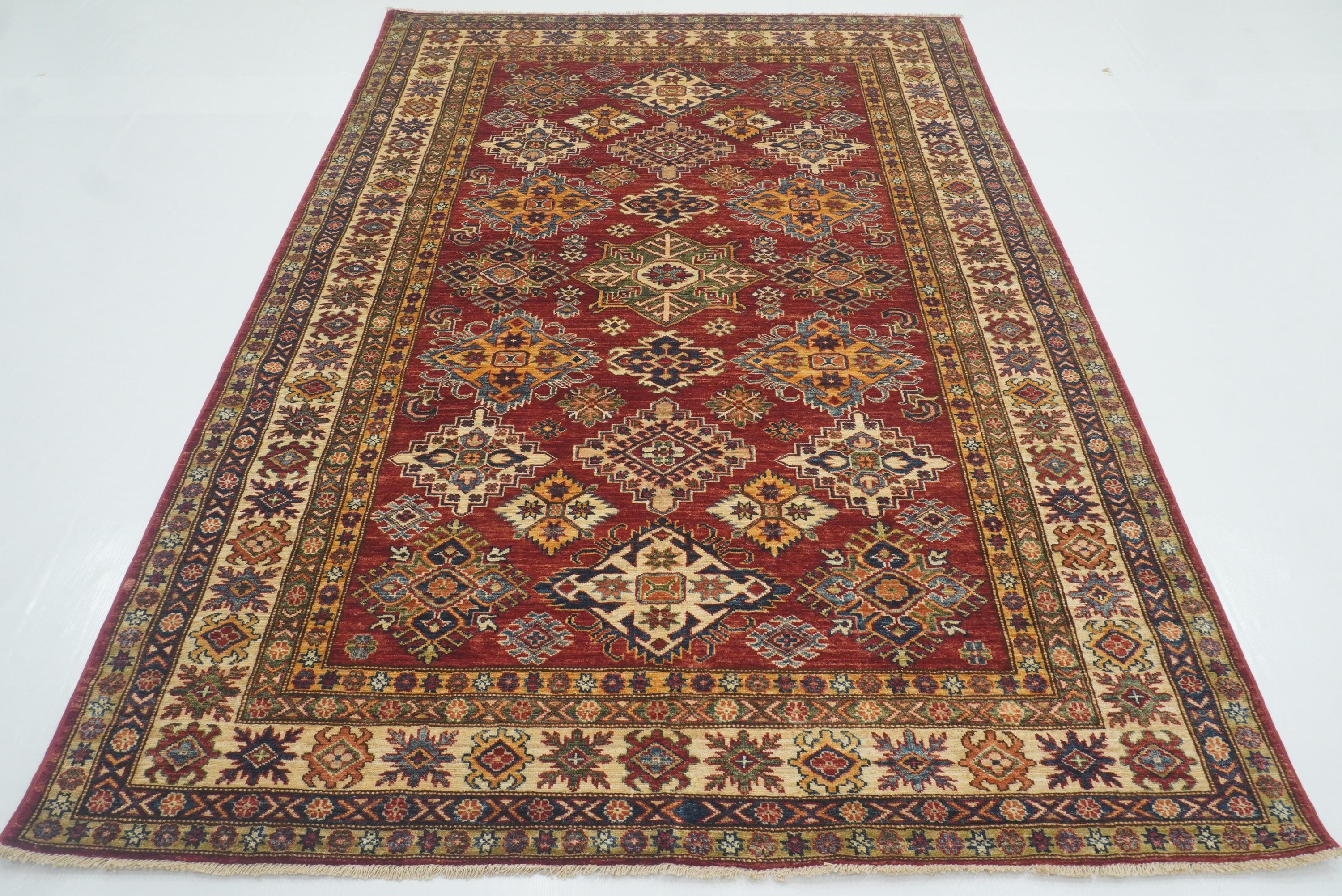 6x9 Red Kazak Afghan Hand-Knotted Oriental Rug - Yildiz Rugs