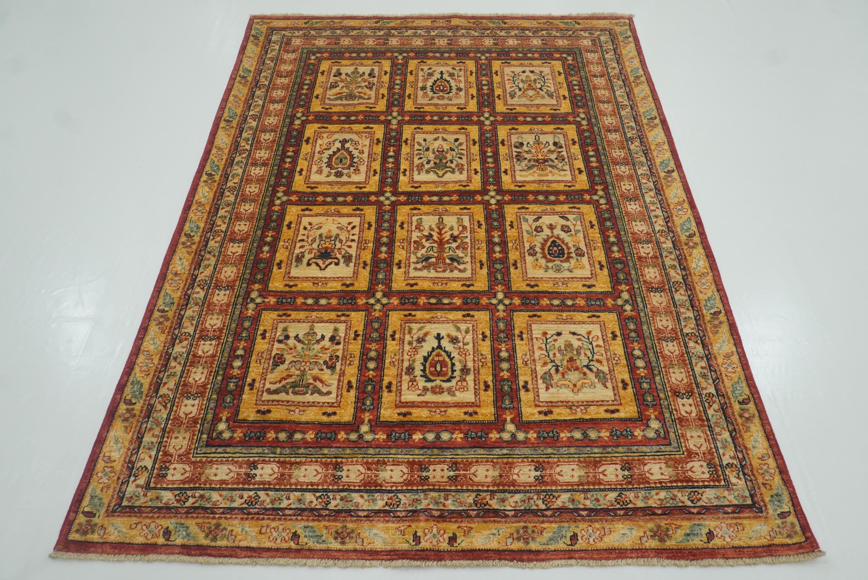5x7 Red Bakhtiar Afghan Hand-Knotted Oriental Rug - Yildiz Rugs