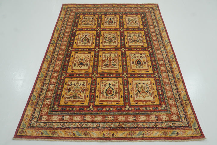 5x7 Red Bakhtiar Afghan Hand-Knotted Oriental Rug - Yildiz Rugs