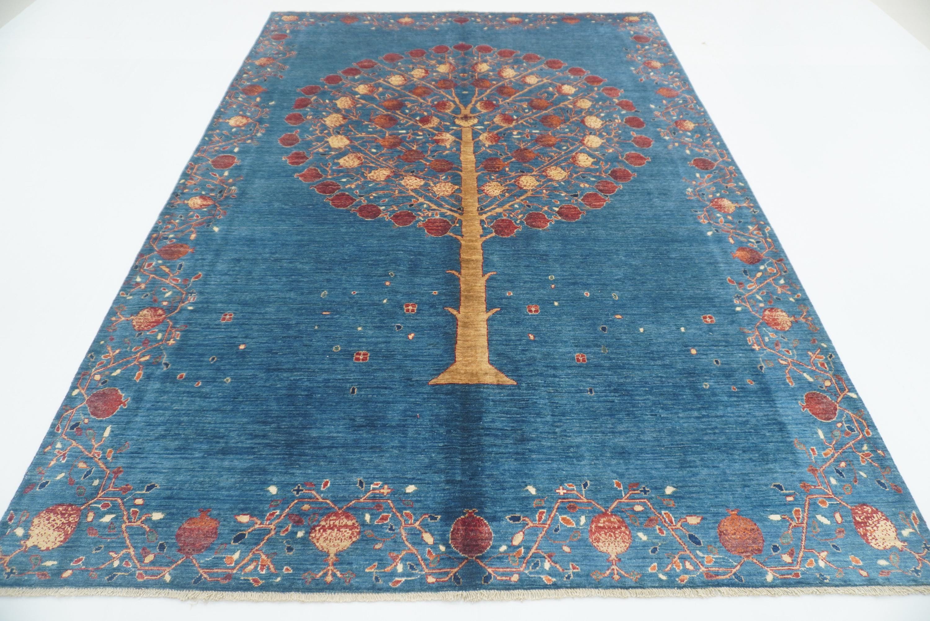 7x10 Navy Blue Gabbeh Hand Knotted Wool Rug - Yildiz Rugs