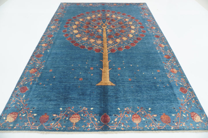 7x10 Navy Blue Gabbeh Hand Knotted Wool Rug - Yildiz Rugs