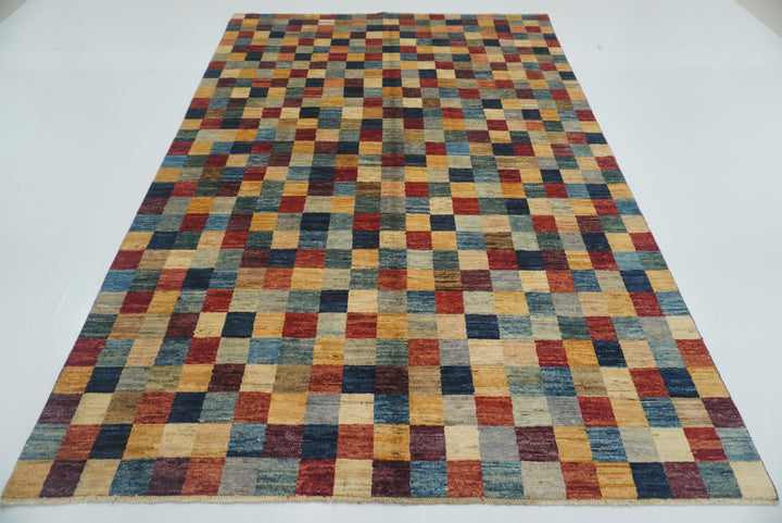 6'4"x9'6" Checkered Gabbeh Hand-Knotted Afghan Rug - Yildiz Rugs