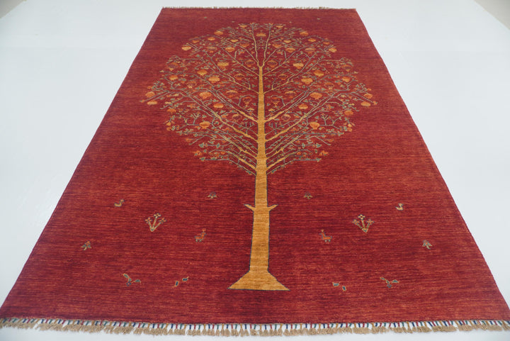 7x10 Red Gabbeh Afghan Hand Knotted Tree of life Rug - Yildiz Rugs